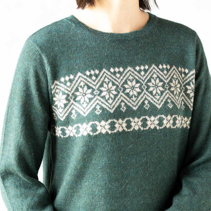 ベビーアルパカ ノルディック調 クルーネックチュニック ポケット付 全4色 M〜L