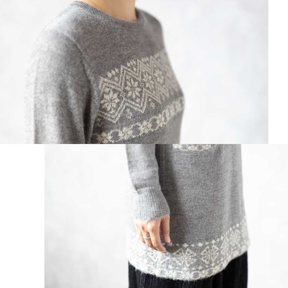 ベビーアルパカ ノルディック調 クルーネックチュニック ポケット付 全4色 M〜L