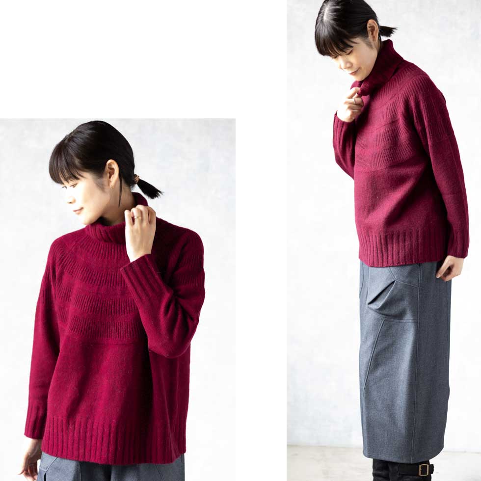 ヤク100% オフタートルネック ラグランセーター 全4色 M〜L