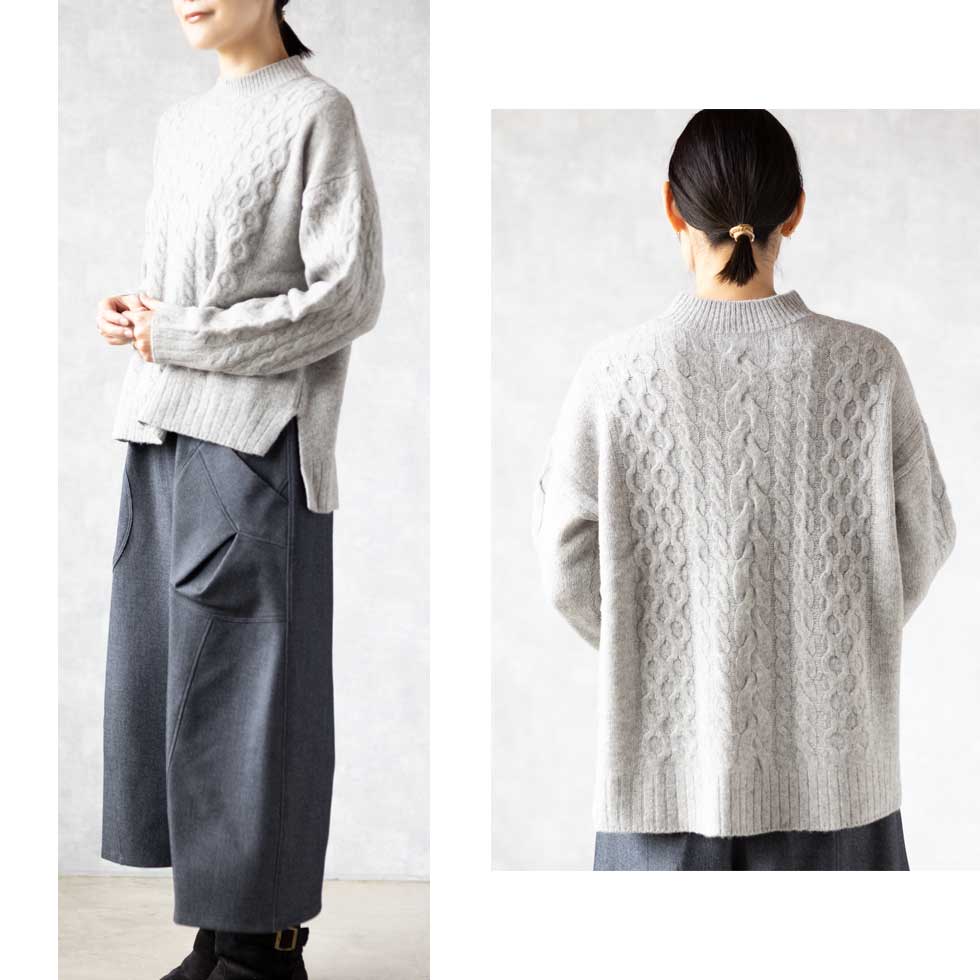 ヤク100% ケーブルハイネックプルオーバー ドロップショルダー 全4色 M〜L