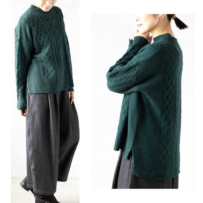 ヤク100% ケーブルハイネックプルオーバー ドロップショルダー 全4色 M〜L