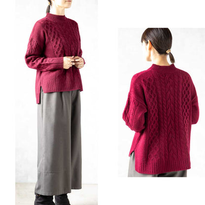 ヤク100% ケーブルハイネックプルオーバー ドロップショルダー 全4色 M〜L