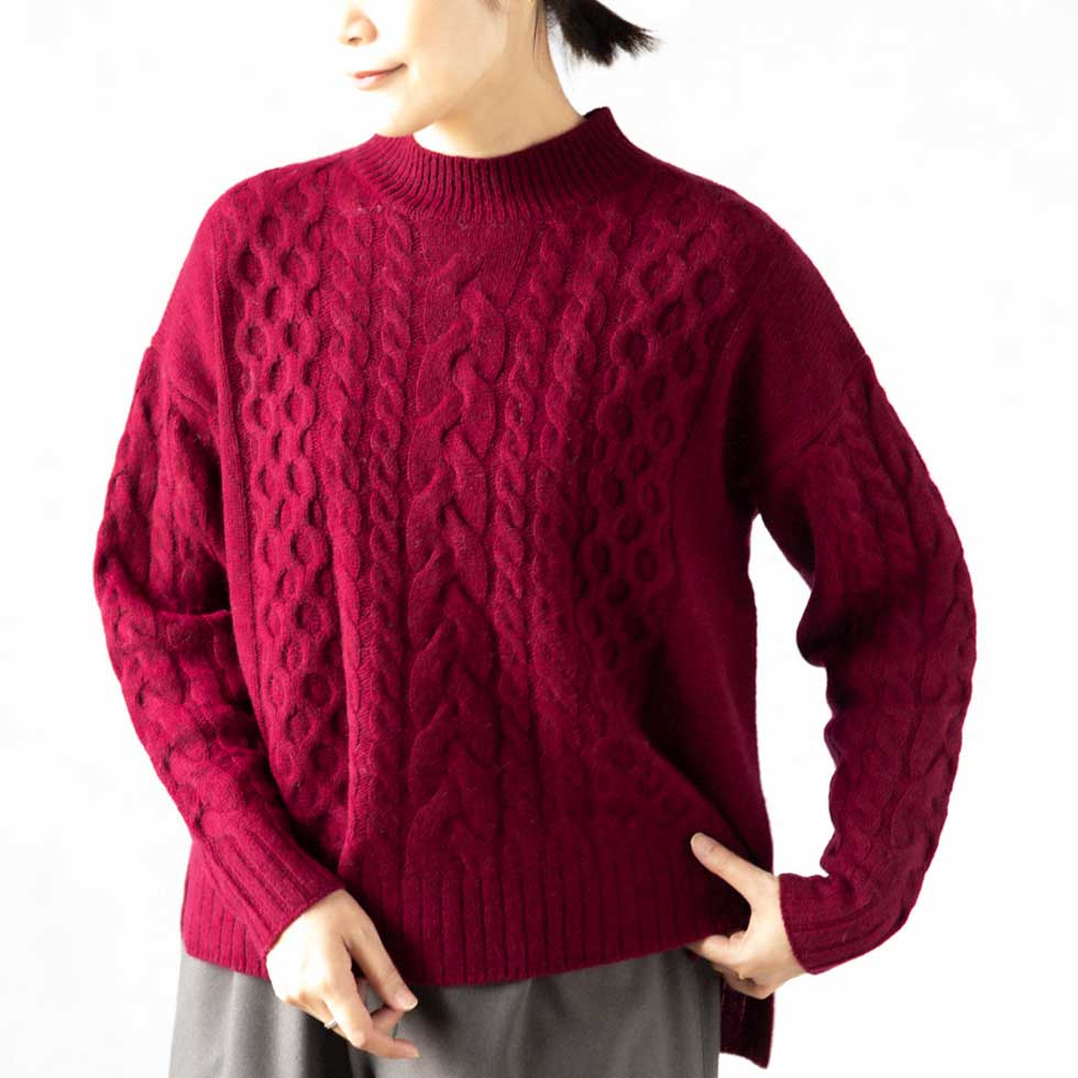 ヤク100% ケーブルハイネックプルオーバー ドロップショルダー 全4色 M〜L