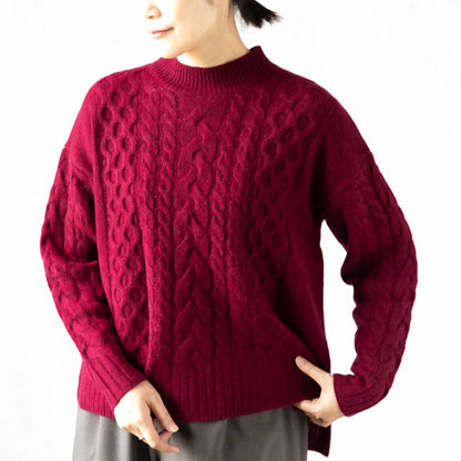ヤク100% ケーブルハイネックプルオーバー ドロップショルダー 全4色 M〜L