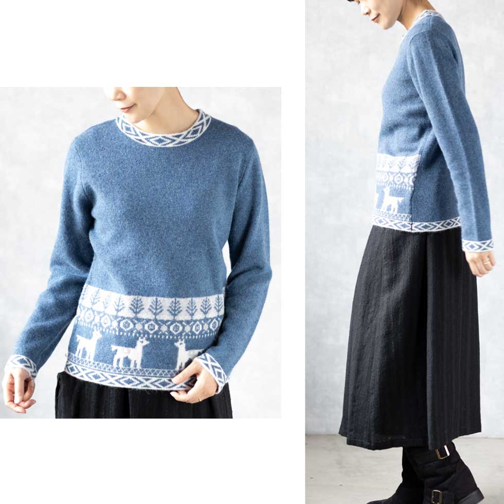 アルパカ混 パターンプルオーバー 全5色 M〜L