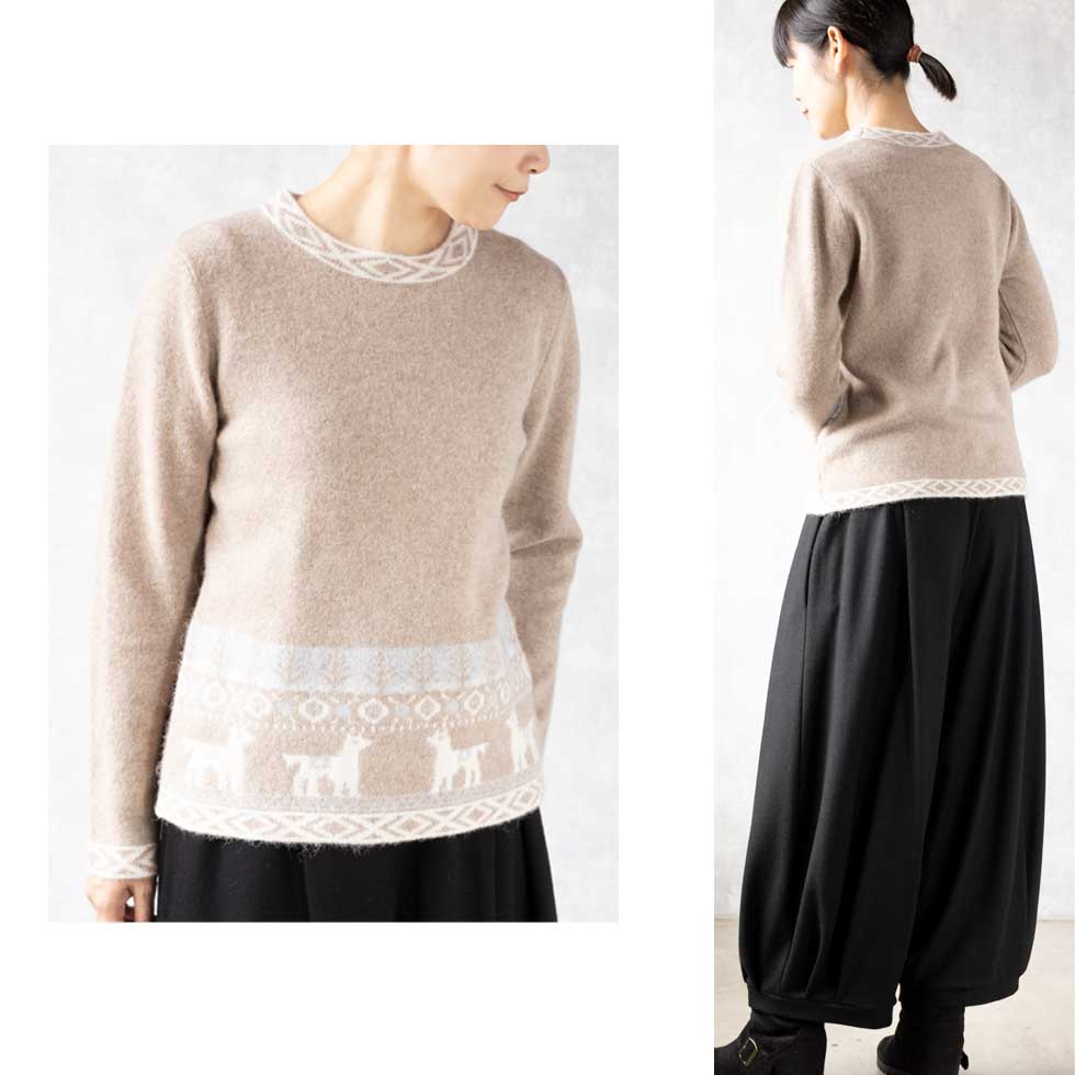アルパカ混 パターンプルオーバー 全5色 M〜L