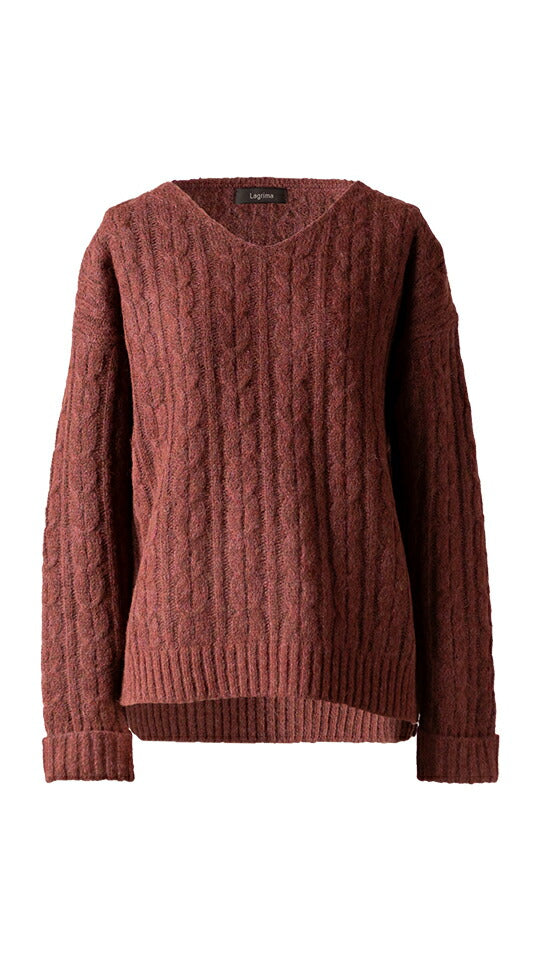 アルパカミックス アラン柄 Vネックプルオーバー 全2色 M〜L
