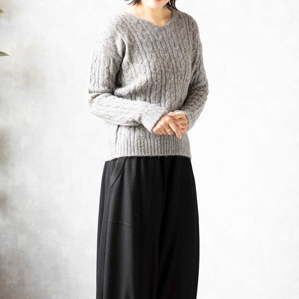 アルパカミックス アラン柄 Vネックプルオーバー 全2色 M〜L