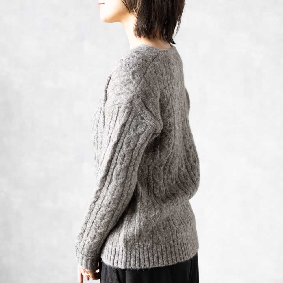アルパカミックス アラン柄 Vネックプルオーバー 全2色 M〜L