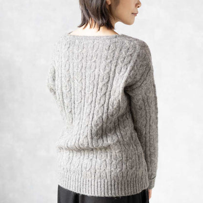 アルパカミックス アラン柄 Vネックプルオーバー 全2色 M〜L