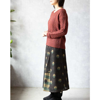 アルパカミックス アラン柄 Vネックプルオーバー 全2色 M〜L