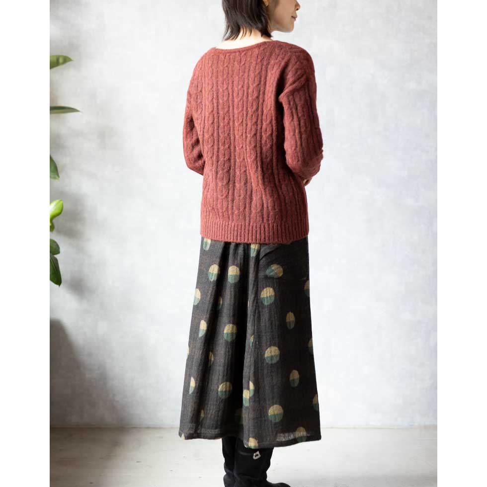 アルパカミックス アラン柄 Vネックプルオーバー 全2色 M〜L