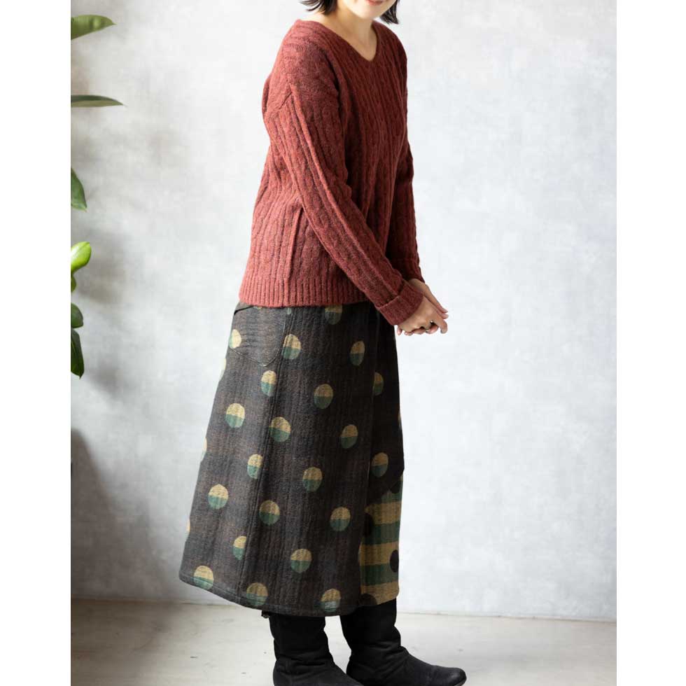 アルパカミックス アラン柄 Vネックプルオーバー 全2色 M〜L