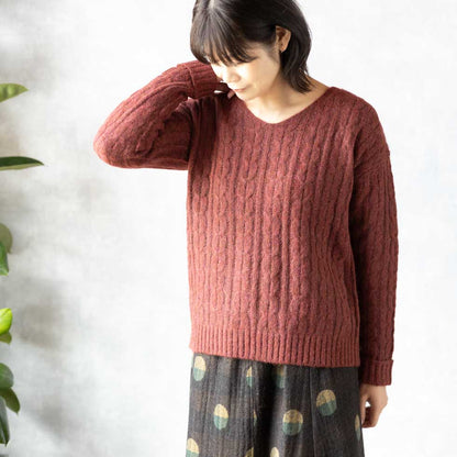 アルパカミックス アラン柄 Vネックプルオーバー 全2色 M〜L