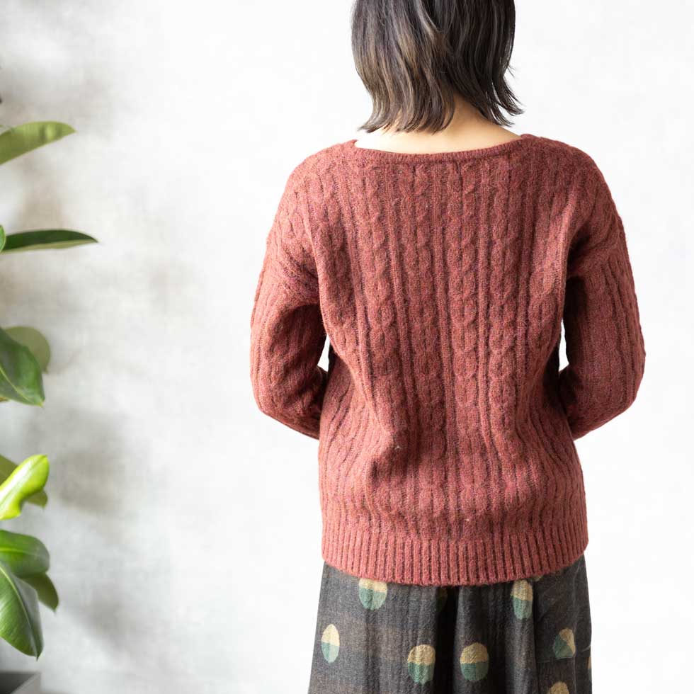 アルパカミックス アラン柄 Vネックプルオーバー 全2色 M〜L