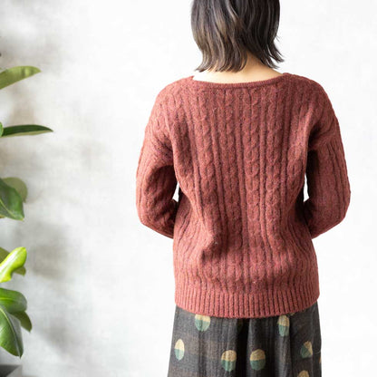 アルパカミックス アラン柄 Vネックプルオーバー 全2色 M〜L