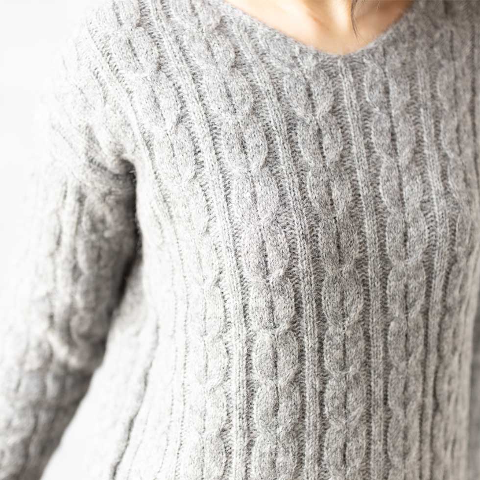 アルパカミックス アラン柄 Vネックプルオーバー 全2色 M〜L
