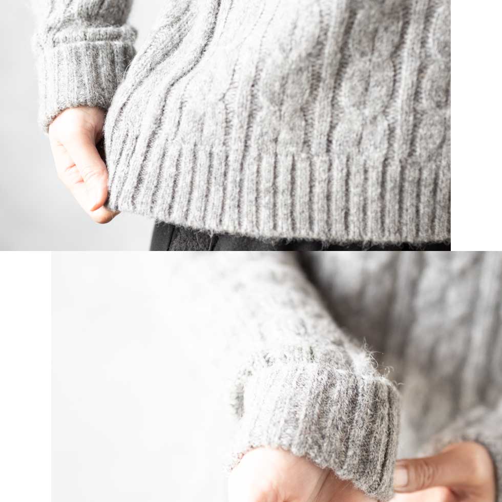 アルパカミックス アラン柄 Vネックプルオーバー 全2色 M〜L