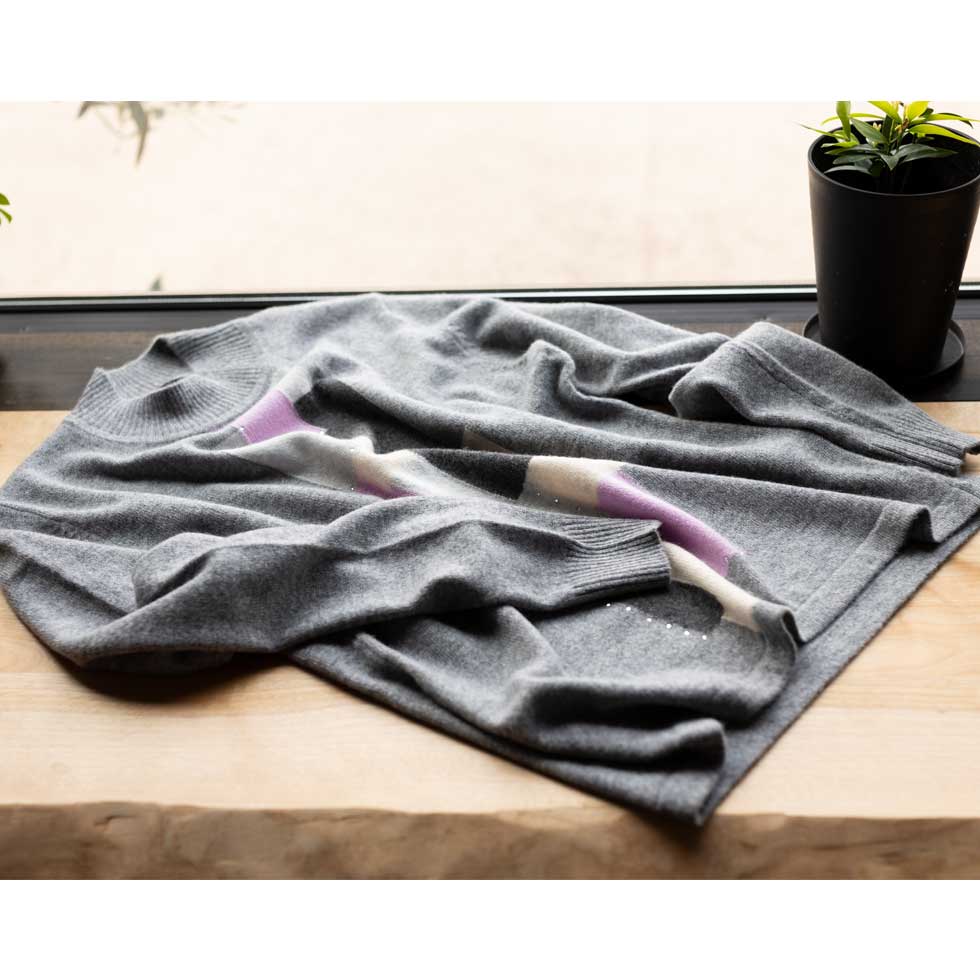 カシミヤ100% 幾何学パターン プルオーバー 全4色 M〜L