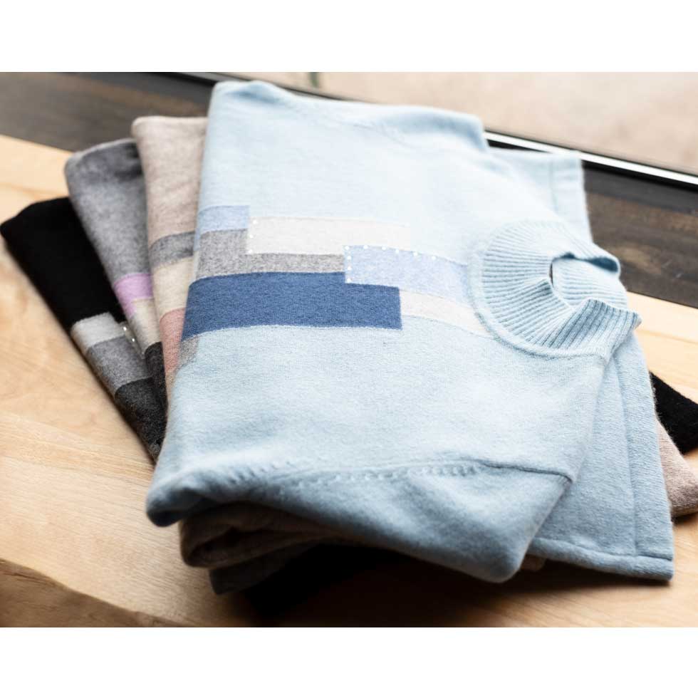 カシミヤ100% 幾何学パターン プルオーバー 全4色 M〜L