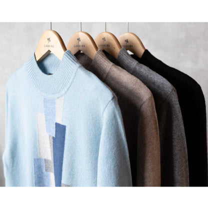 カシミヤ100% 幾何学パターン プルオーバー 全4色 M〜L