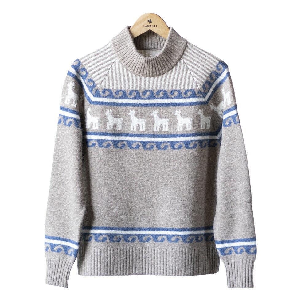 アルパカ混 アンデス柄ハイネックプルオーバー 全5色 M〜L