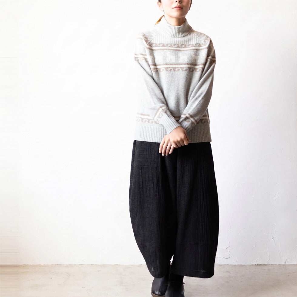 アルパカ混 アンデス柄ハイネックプルオーバー 全5色 M〜L