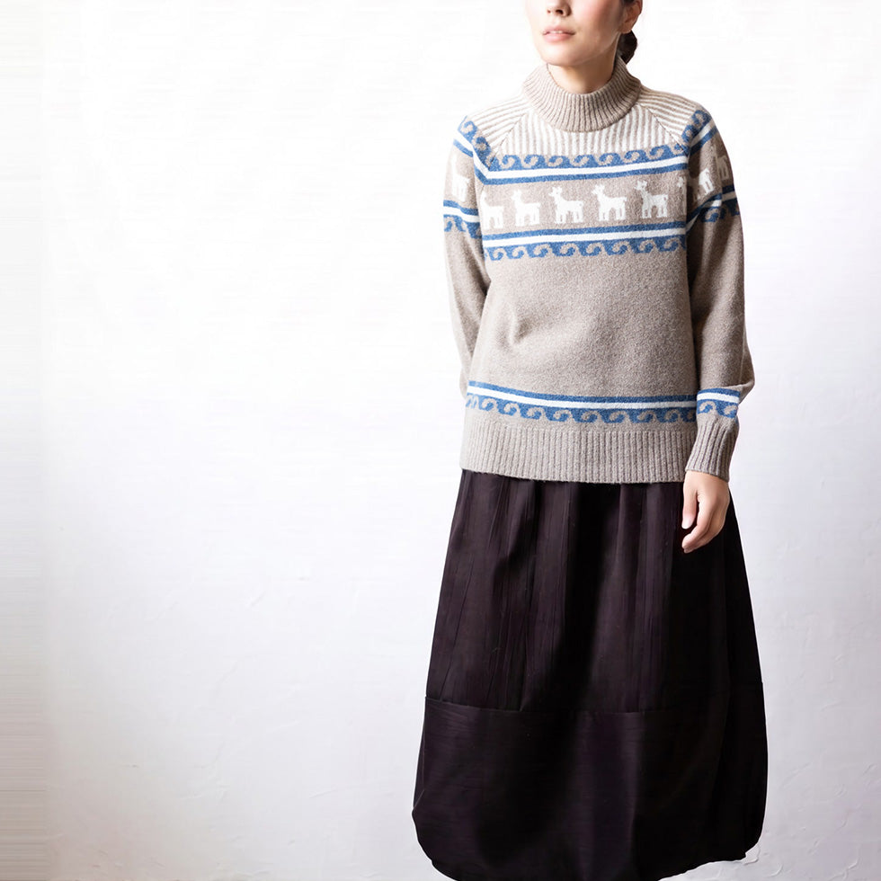 アルパカ混 アンデス柄ハイネックプルオーバー 全5色 M〜L