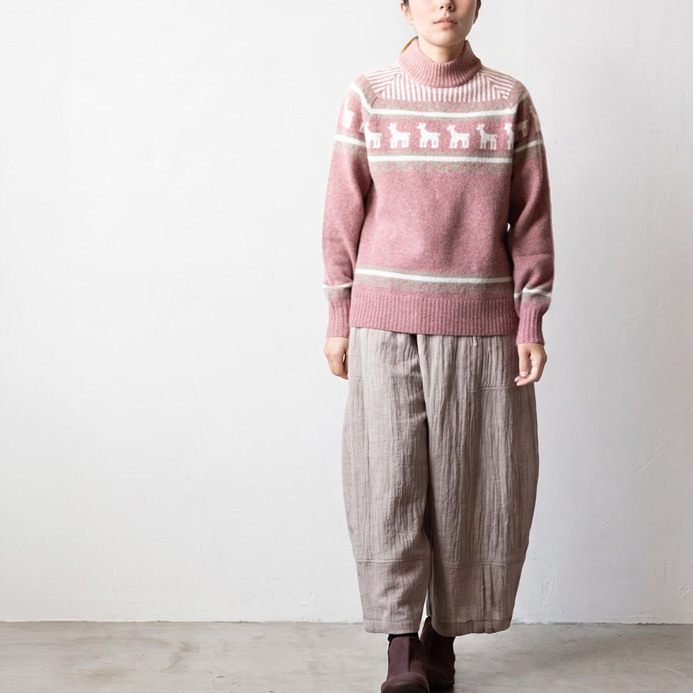 アルパカ混 アンデス柄ハイネックプルオーバー 全5色 M〜L