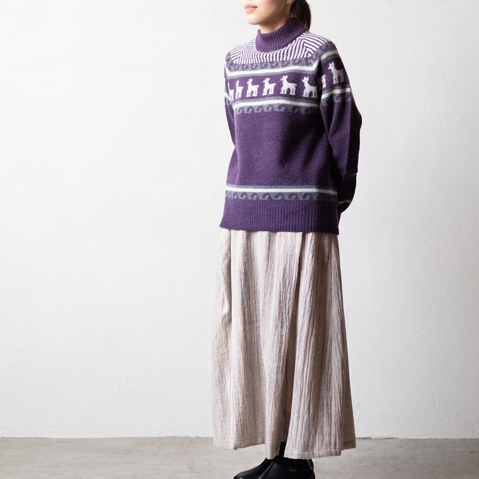 アルパカ混 アンデス柄ハイネックプルオーバー 全5色 M〜L