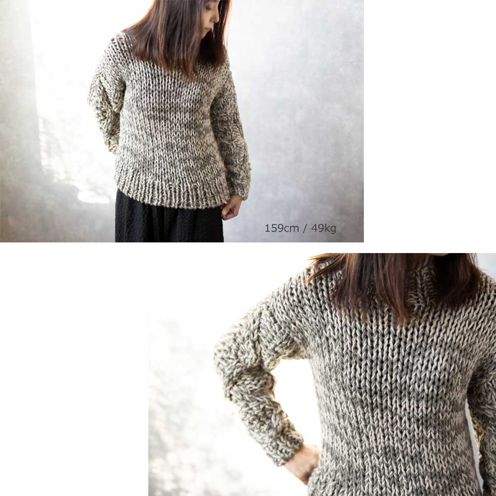 アルパカ混 ペルー産ハンドニット ハイネックプルオーバー 全3色 M〜L