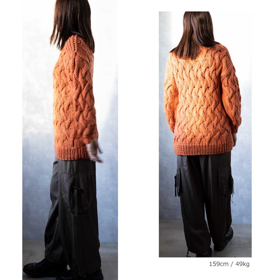 アルパカ混 ペルー産ハンドニット ロング丈プルオーバー 全3色 M〜L