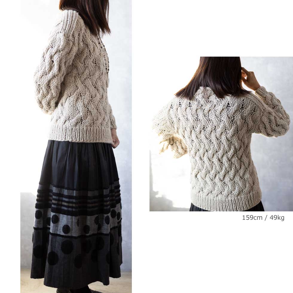 アルパカ混 ペルー産ハンドニット ロング丈プルオーバー 全3色 M〜L