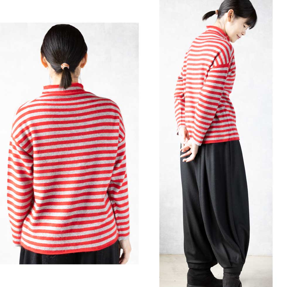ラクーンアンゴラ混 ボーダー ボトルネックプルオーバー 全3色 M〜L