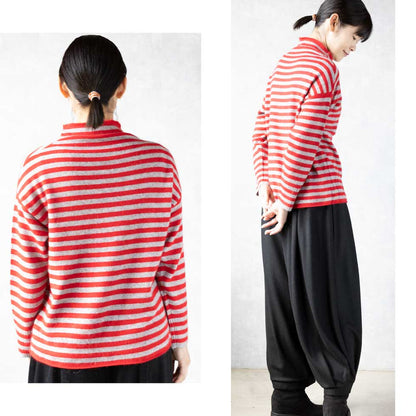 ラクーンアンゴラ混 ボーダー ボトルネックプルオーバー 全3色 M〜L