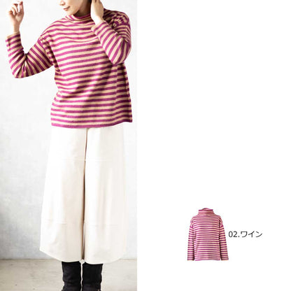 ラクーンアンゴラ混 ボーダー ボトルネックプルオーバー 全3色 M〜L