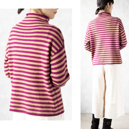 ラクーンアンゴラ混 ボーダー ボトルネックプルオーバー 全3色 M〜L
