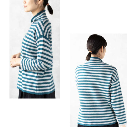 ラクーンアンゴラ混 ボーダー ボトルネックプルオーバー 全3色 M〜L