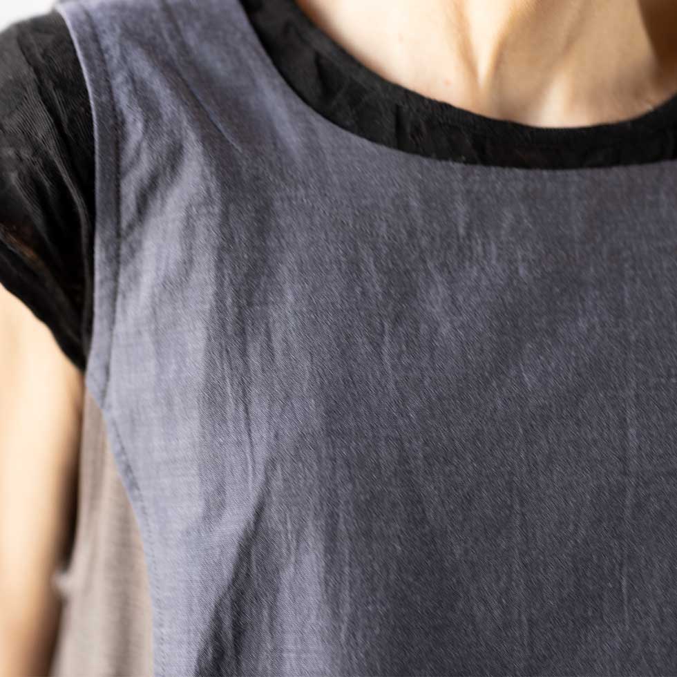 テンセルコットン チュニックベスト サークル×チェック ゆったり 全3色 M〜L 日本製