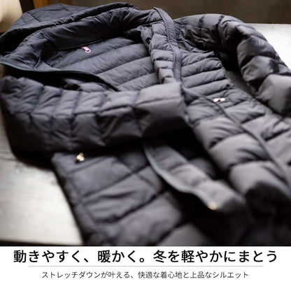 フード付 ストレッチダウンコート ロング丈 全6色 M〜L
