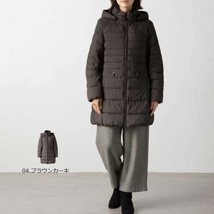フード付 ストレッチダウンコート ロング丈 全6色 M〜L