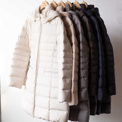 フード付 ストレッチダウンコート ロング丈 全6色 M〜L