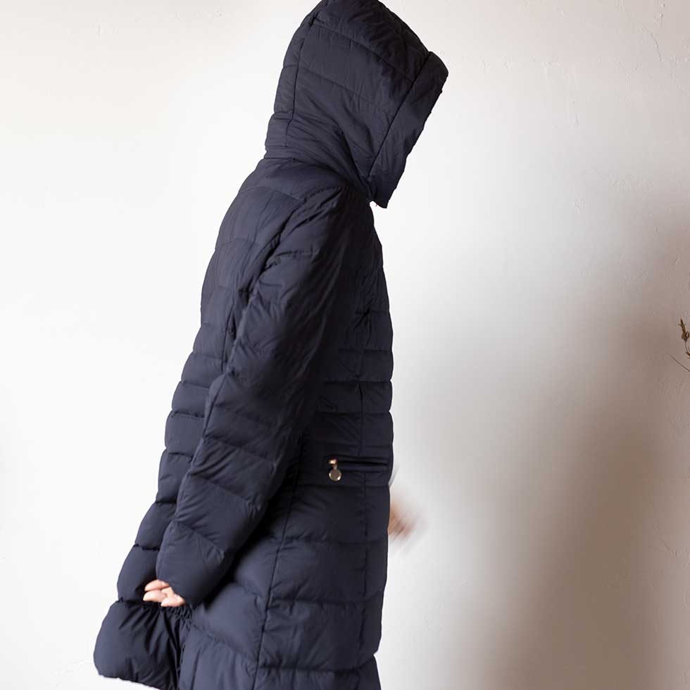 フード付 ストレッチダウンコート ロング丈 全6色 M〜L