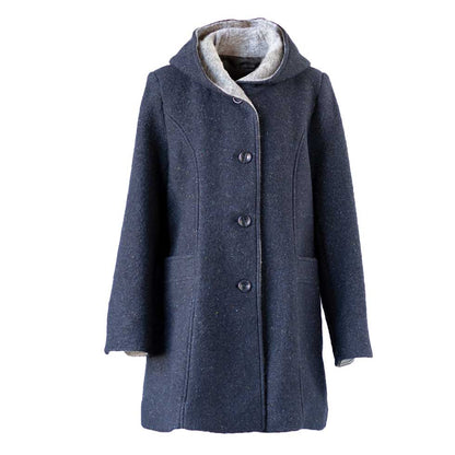 ウール混 フード付ネップコート ロング丈 全2色 M〜L