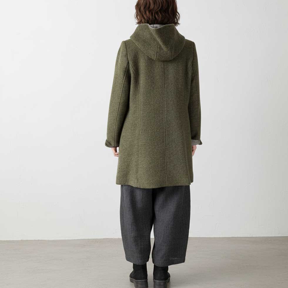 ウール混 フード付ネップコート ロング丈 全2色 M〜L