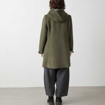 ウール混 フード付ネップコート ロング丈 全2色 M〜L