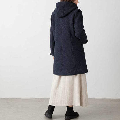 ウール混 フード付ネップコート ロング丈 全2色 M〜L
