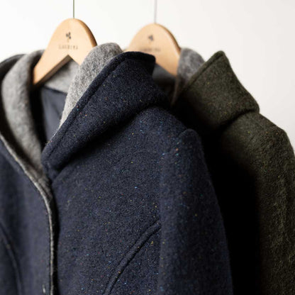 ウール混 フード付ネップコート ロング丈 全2色 M〜L