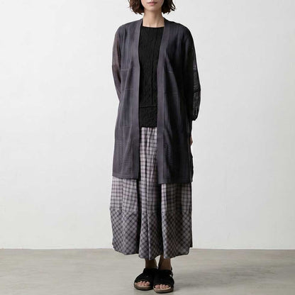 コットンリネン チェック切替 ロングスカート 日本製 全3色 M〜L