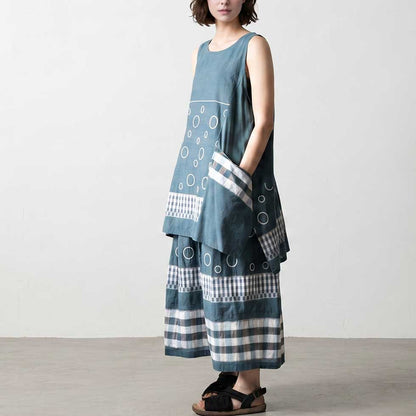 テンセルコットン 切替スカート サークル×チェック ゆったり 全3色 M〜L 日本製